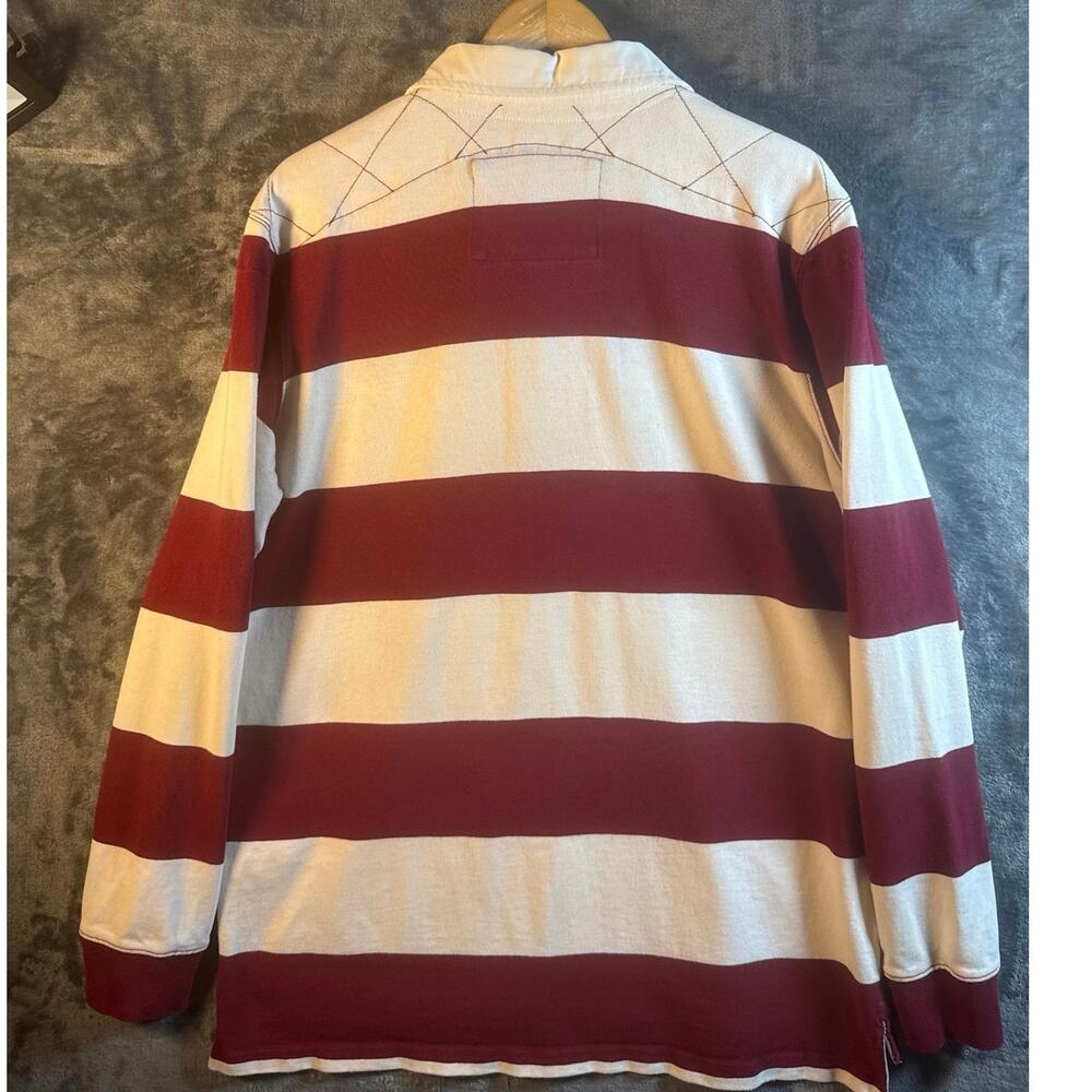VTG 90s Eddie Bauer Maroon & White Striped Long Sleeve Rugby Shirt Men’s XLT - Picture 2 of 10